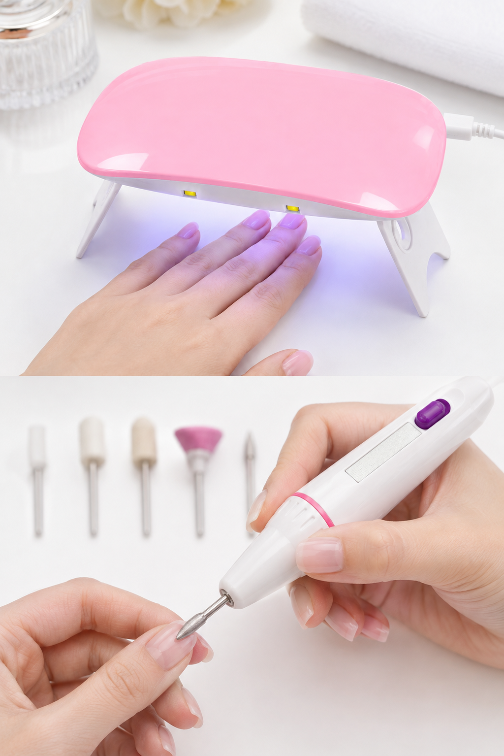 Kit Portátil para Uñas – Lámpara LED + Torno Eléctrico