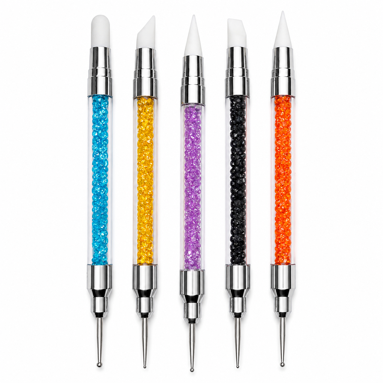 Set de Pinceles para Uñas de Silicona Doble Punta y Punzón