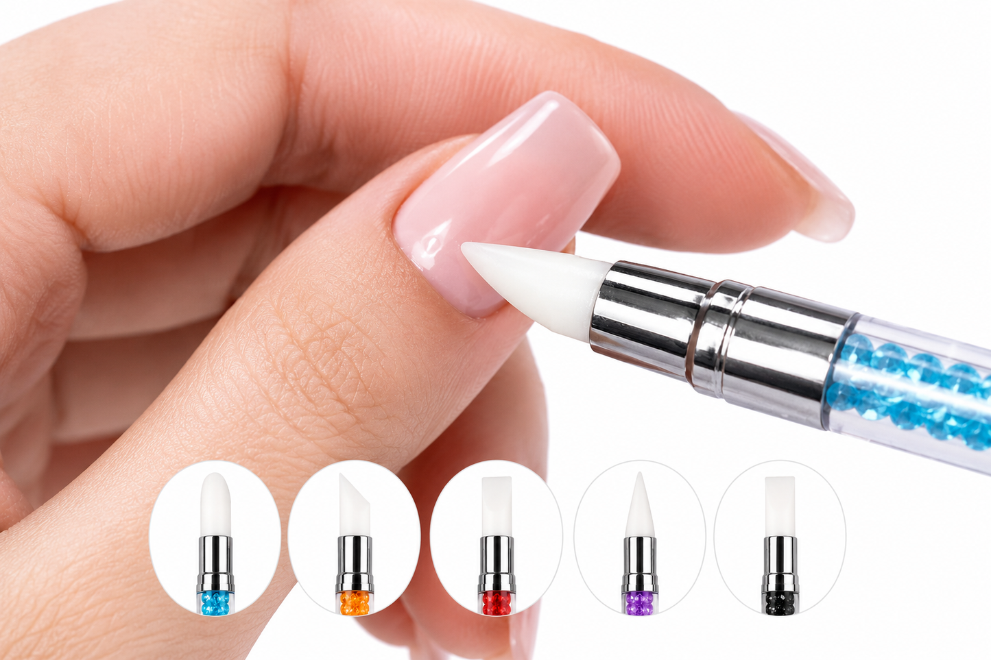 Set de Pinceles para Uñas de Silicona Doble Punta y Punzón
